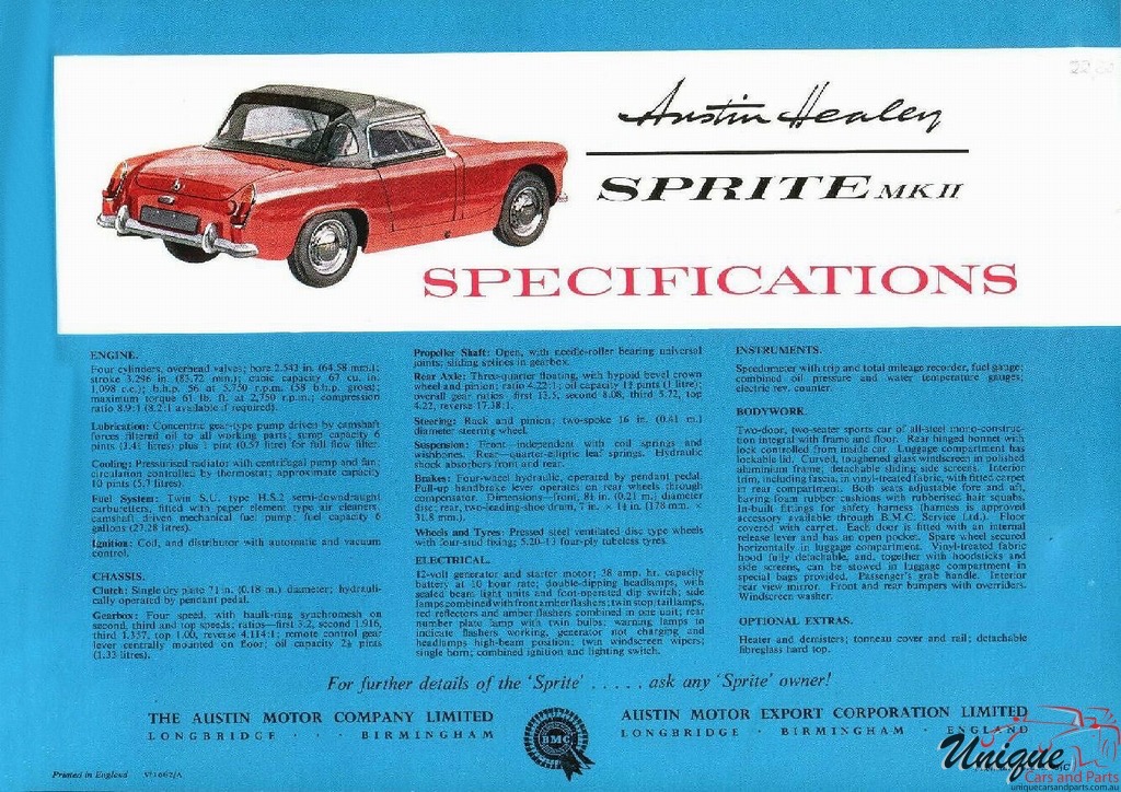 1961 Austin Healey Sprite Mark II Brochure Page 1
